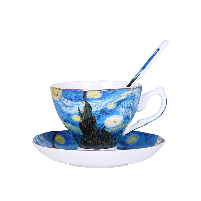 Home European Small Luxury Van Gogh Ceramics Bone China Cup Tea Set