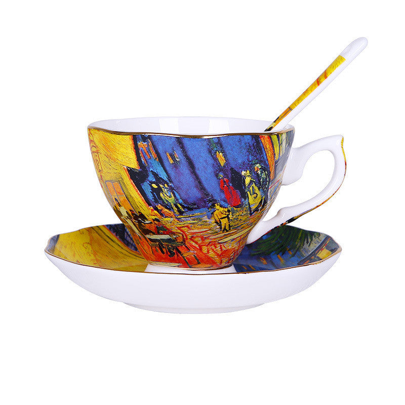 Home European Small Luxury Van Gogh Ceramics Bone China Cup Tea Set