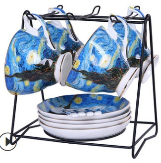 Home European Small Luxury Van Gogh Ceramics Bone China Cup Tea Set