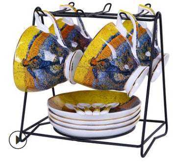 Home European Small Luxury Van Gogh Ceramics Bone China Cup Tea Set