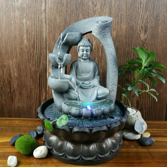 Statue de Bouddha créative en résine, ornements d'eau qui coule