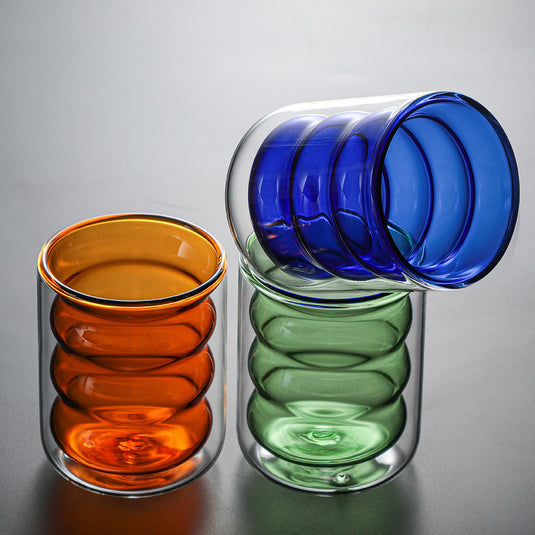 Tasse double en verre spiralé coloré