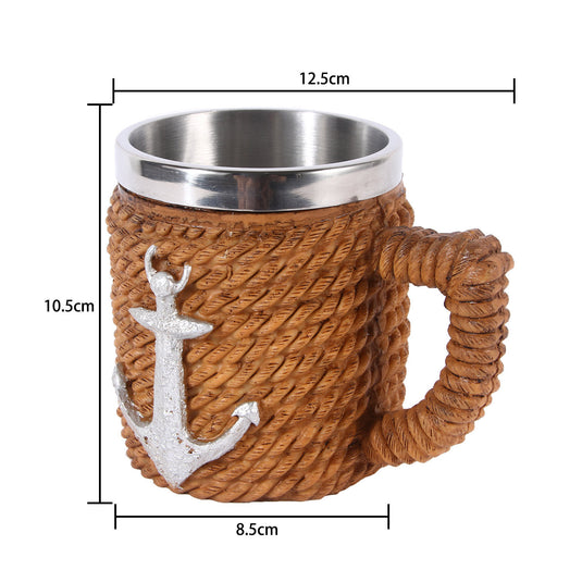 Tasse de bière d'ancre de tasse de café de revêtement d'acier inoxydable avec la tasse de boisson de tasse de marin de crochet