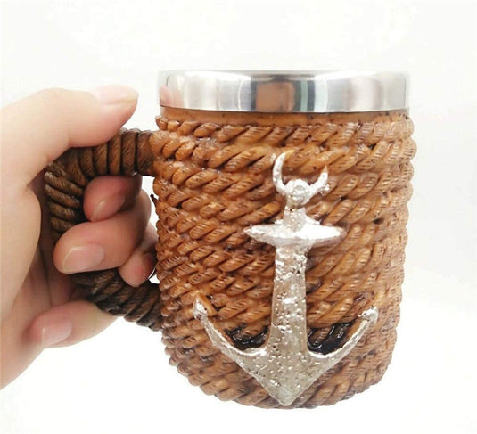 Tasse de bière d'ancre de tasse de café de revêtement d'acier inoxydable avec la tasse de boisson de tasse de marin de crochet