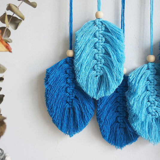 Feather Handmade Cotton Rope Tapestry Material Bag Wall Hanging Leaves