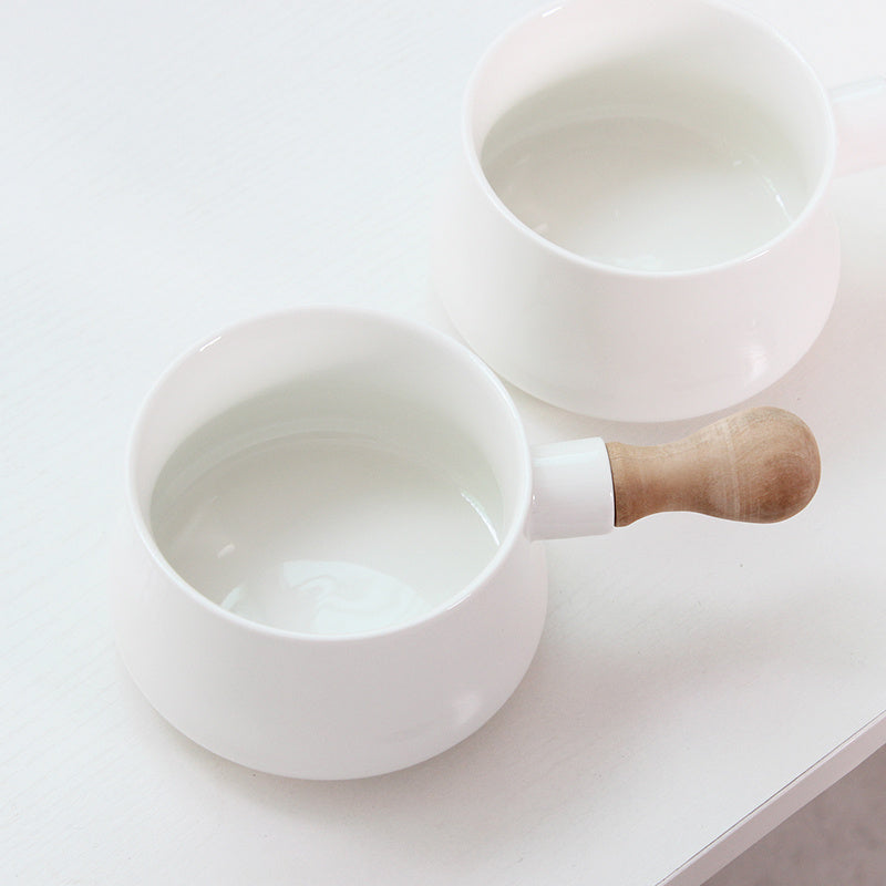 Nordic Simple Healthy Bone China Soup Bowl With Wooden Handle Milk Dessert Bowl Breakfast Bowl Noodle Bowl Household Ceramic Handle Bowl