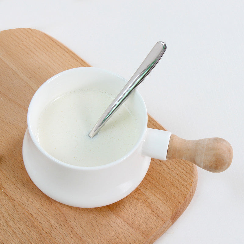 Nordic Simple Healthy Bone China Soup Bowl With Wooden Handle Milk Dessert Bowl Breakfast Bowl Noodle Bowl Household Ceramic Handle Bowl