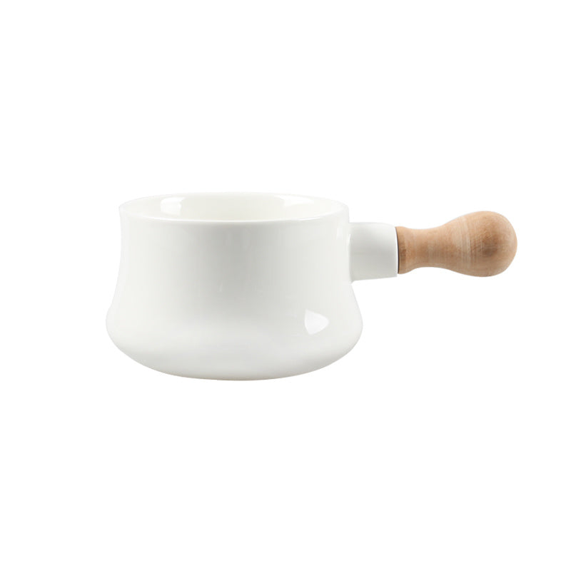 Nordic Simple Healthy Bone China Soup Bowl With Wooden Handle Milk Dessert Bowl Breakfast Bowl Noodle Bowl Household Ceramic Handle Bowl