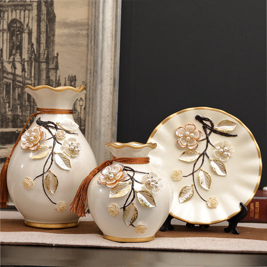 3 Piece Floral European-style Ceramic Vase Set