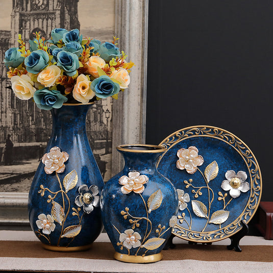 3 Piece Floral European-style Ceramic Vase Set