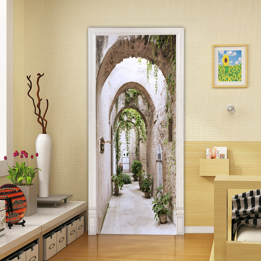 3D PVC Wall Stickers Self-adhesive Door Wallpaper Bookcase Art Living Room Poster Door Poster