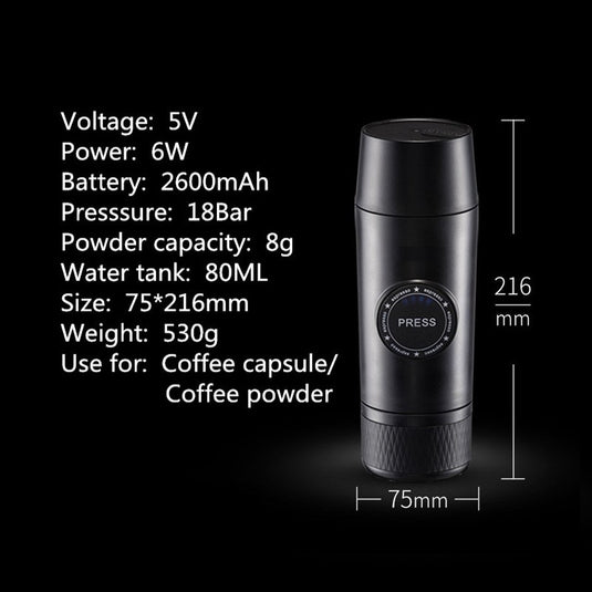 Bærbart genopladeligt batteri Espressomaskine Rejsebil Kaffepulverkapsel Dual-Use Electric Mini