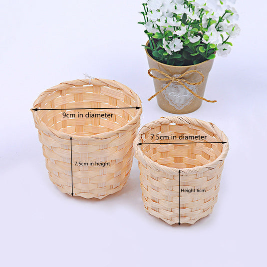Bamboo Storage Baskets Straw Patchwork Handmade Laundry Wicker Rattan Seagrass Belly Garden Flower Kitchen Storage Basket 1PC