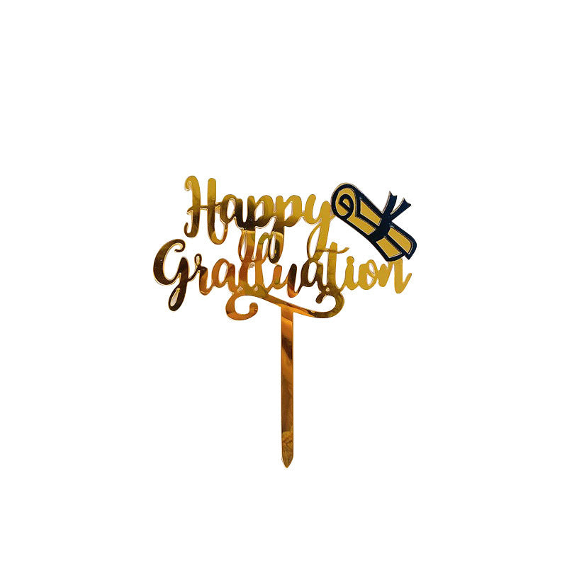 1Pc Décor de fête de remise des diplômes Piques à gâteau Lettres en acrylique Chapeaux Drapeaux de gâteau Félicitations Diplômé pour fête de remise des diplômes de classe