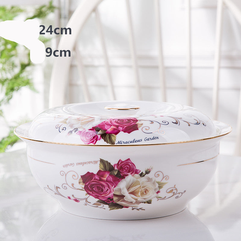Household Bone China Soup Bowl With Lid