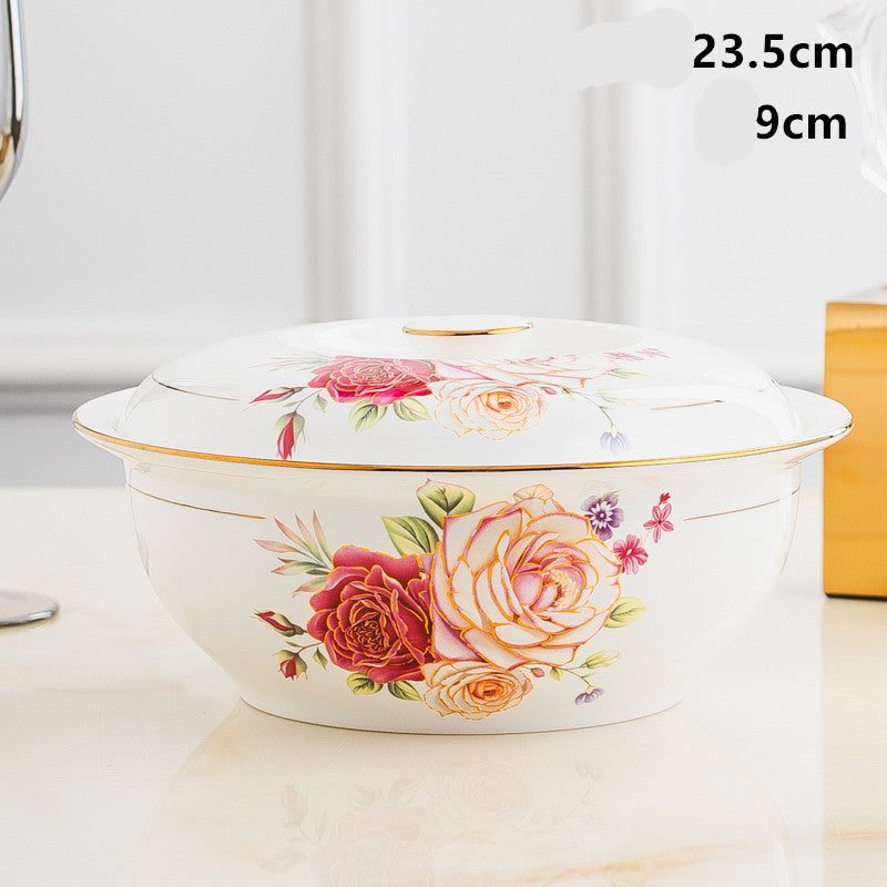 Household Bone China Soup Bowl With Lid