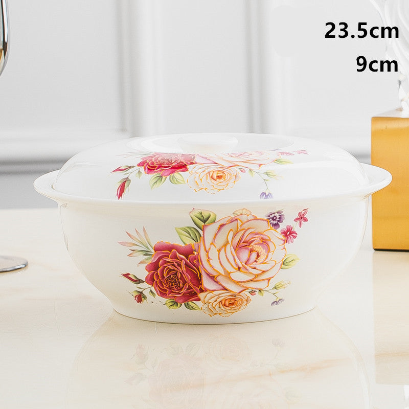 Household Bone China Soup Bowl With Lid