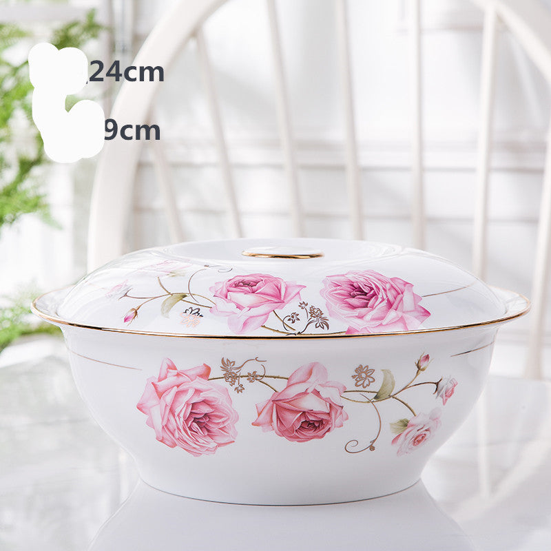 Household Bone China Soup Bowl With Lid