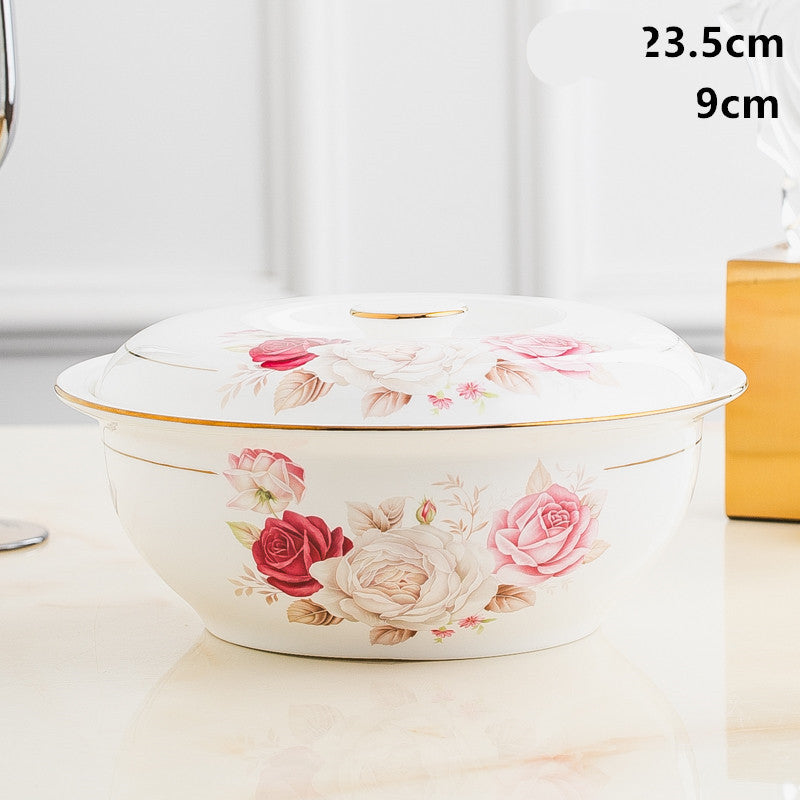 Household Bone China Soup Bowl With Lid