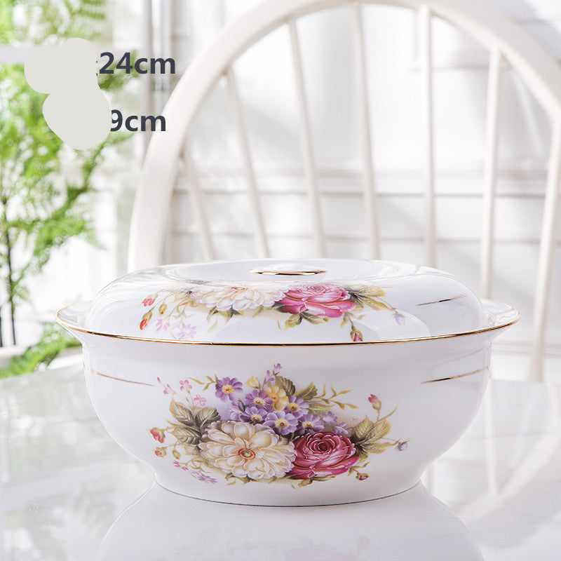 Household Bone China Soup Bowl With Lid