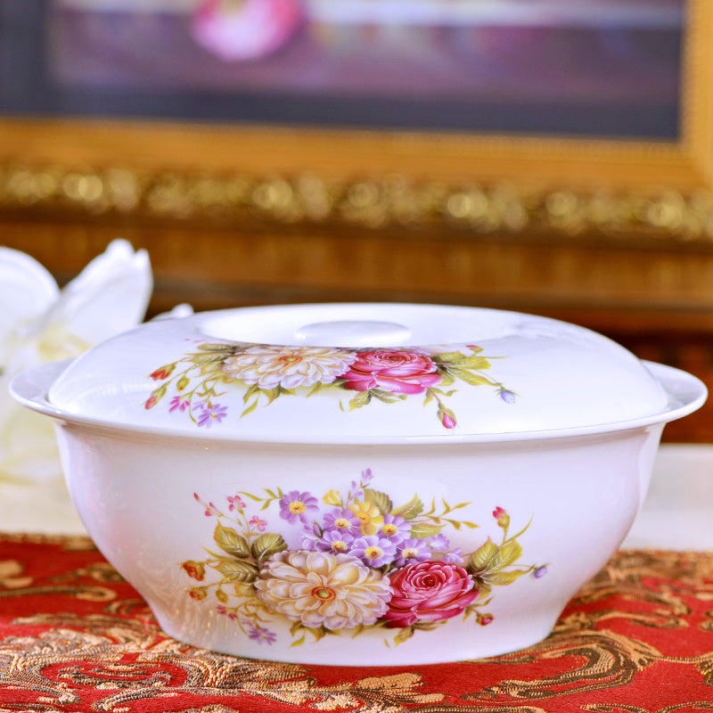 Household Bone China Soup Bowl With Lid