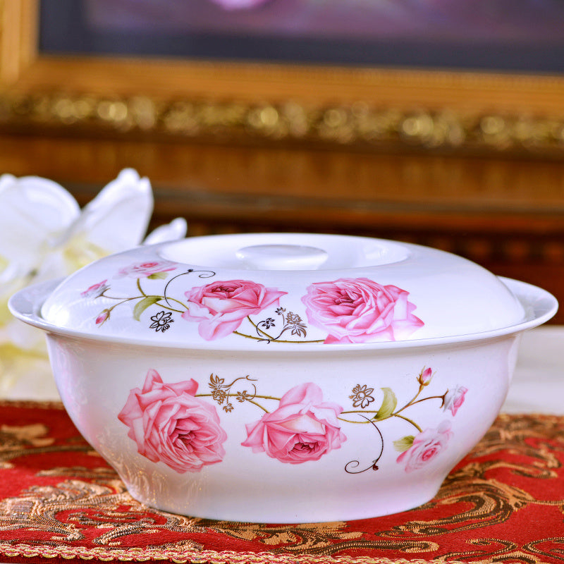 Household Bone China Soup Bowl With Lid