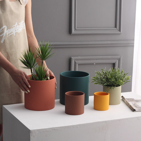 Pot de fleurs en céramique coloré de Style industriel nordique, jardinière succulente, plantes vertes, Pot de fleur de forme cylindrique avec plateau à trous
