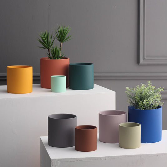 Pot de fleurs en céramique coloré de Style industriel nordique, jardinière succulente, plantes vertes, Pot de fleur de forme cylindrique avec plateau à trous