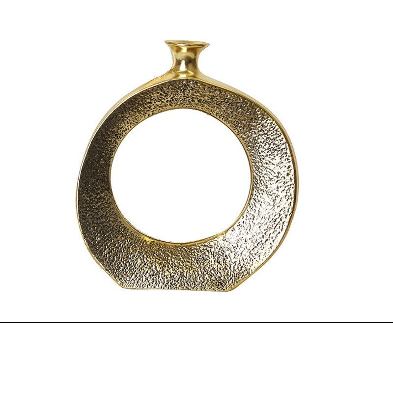 Vaso a cerchio in ceramica dorata decorazione per soggiorno e veranda