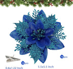 16 PCS Poinsettia Flower Artificial Poinsettia Christmas Decorations Glitter Poinsettias Christmas Ornaments Christmas Tree Flower Decorations with Clips DIY Xmas Wreath Holiday Weed Home Party Decor - Grand Goldman