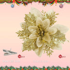 16 PCS Poinsettia Flower Artificial Poinsettia Christmas Decorations Glitter Poinsettias Christmas Ornaments Christmas Tree Flower Decorations with Clips DIY Xmas Wreath Holiday Weed Home Party Decor - Grand Goldman