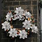 16 PCS Poinsettia Flower Artificial Poinsettia Christmas Decorations Glitter Poinsettias Christmas Ornaments Christmas Tree Flower Decorations with Clips DIY Xmas Wreath Holiday Weed Home Party Decor - Grand Goldman