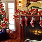 16 PCS Poinsettia Flower Artificial Poinsettia Christmas Decorations Glitter Poinsettias Christmas Ornaments Christmas Tree Flower Decorations with Clips DIY Xmas Wreath Holiday Weed Home Party Decor - Grand Goldman