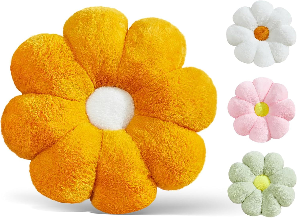 17.7In Cute White Daisy Flower Shaped Kids Throw Pillow Flower Throw Pillow Floor Pillow Cushion Sunflower Pillow Decorative Pillow for Kids Teens Tweens Girls. - Grand Goldman