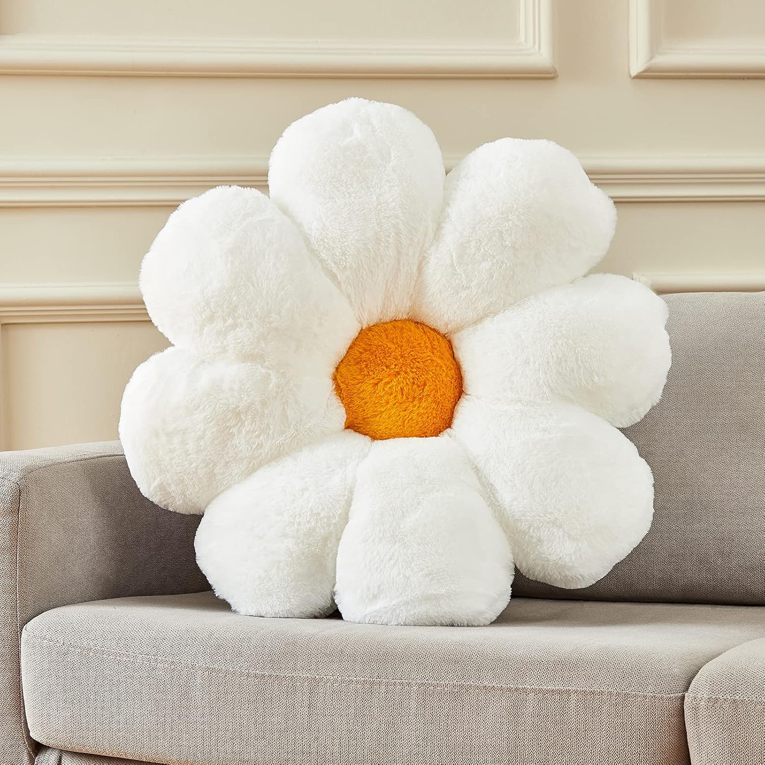 17.7In Cute White Daisy Flower Shaped Kids Throw Pillow Flower Throw Pillow Floor Pillow Cushion Sunflower Pillow Decorative Pillow for Kids Teens Tweens Girls. - Grand Goldman