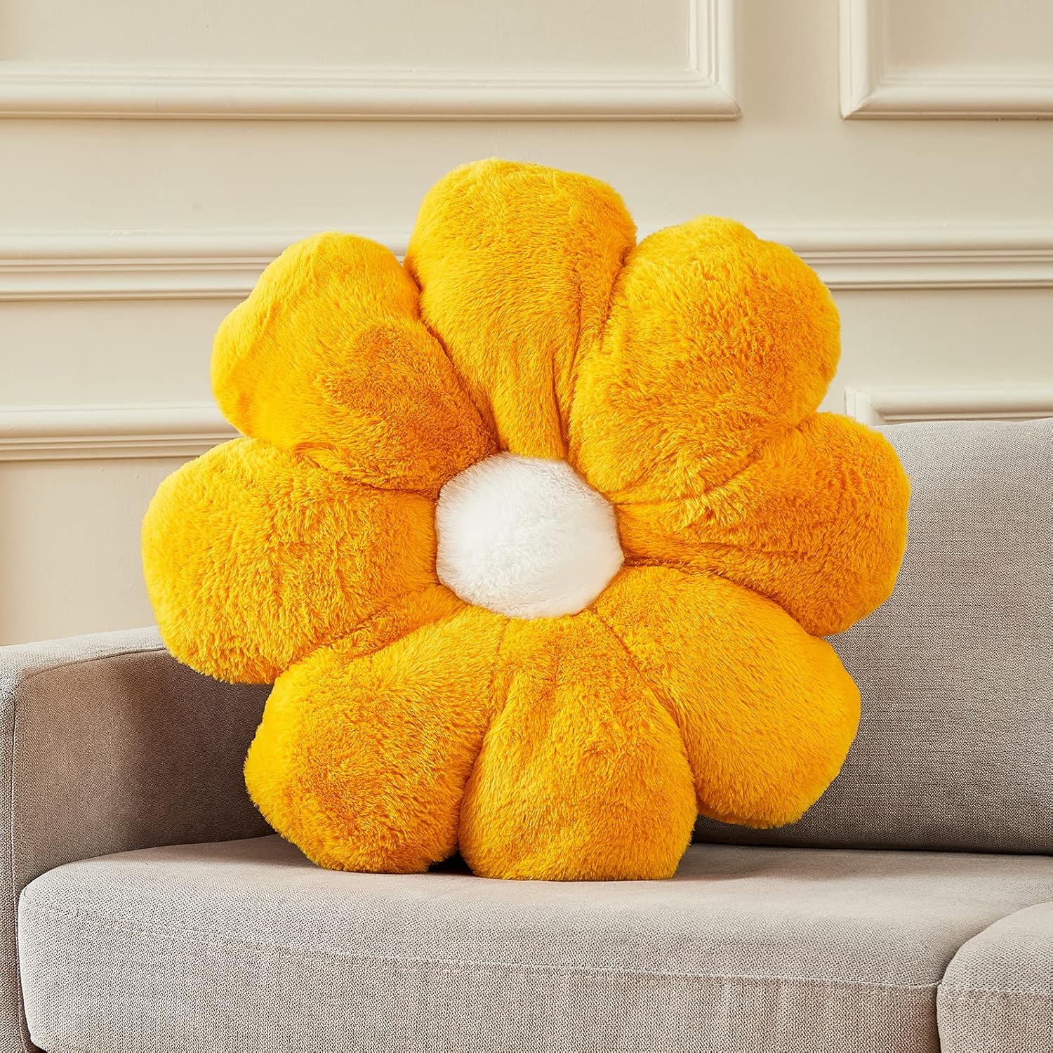 17.7In Cute White Daisy Flower Shaped Kids Throw Pillow Flower Throw Pillow Floor Pillow Cushion Sunflower Pillow Decorative Pillow for Kids Teens Tweens Girls. - Grand Goldman