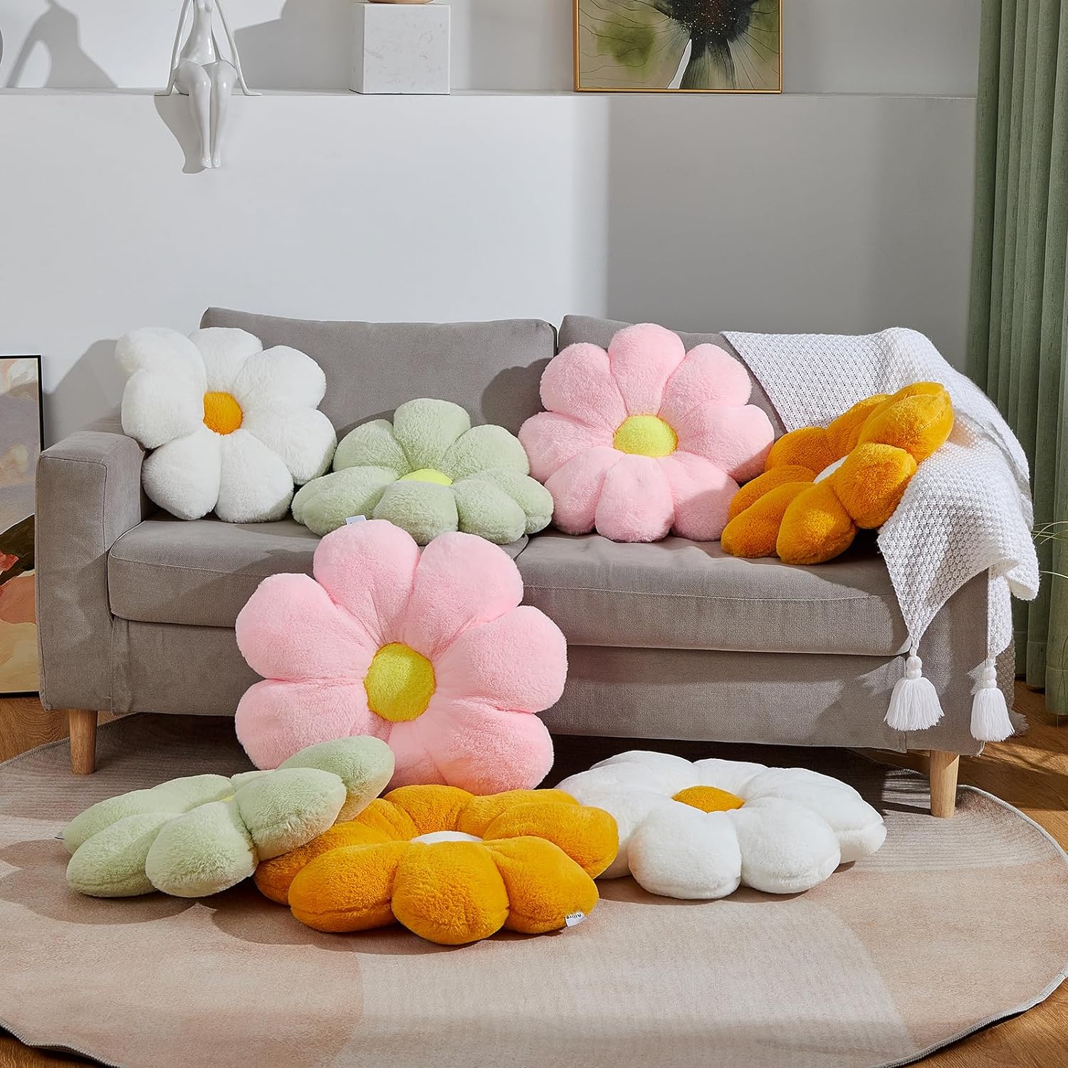 17.7In Cute White Daisy Flower Shaped Kids Throw Pillow Flower Throw Pillow Floor Pillow Cushion Sunflower Pillow Decorative Pillow for Kids Teens Tweens Girls. - Grand Goldman