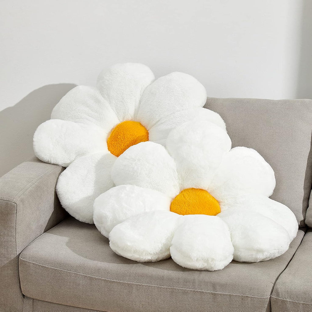 17.7In Cute White Daisy Flower Shaped Kids Throw Pillow Flower Throw Pillow Floor Pillow Cushion Sunflower Pillow Decorative Pillow for Kids Teens Tweens Girls. - Grand Goldman