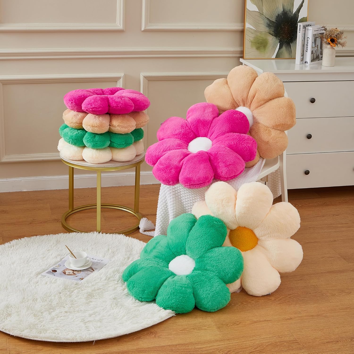 17.7In Cute White Daisy Flower Shaped Kids Throw Pillow Flower Throw Pillow Floor Pillow Cushion Sunflower Pillow Decorative Pillow for Kids Teens Tweens Girls. - Grand Goldman