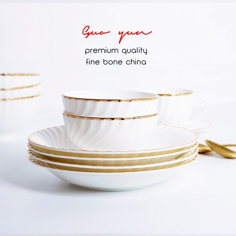 Golden Trim Bone China Western Cuisine Plate Household Dinner Plate Plate Dish Dishware Suit Combination Plate
