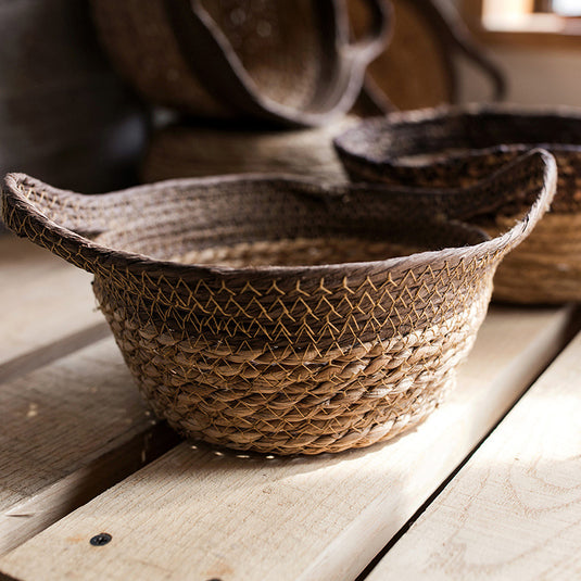 Natural straw woven soft storage basket