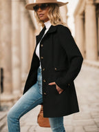 Women's Single-Breasted Solid Color Woolen Coat - Grand Goldman