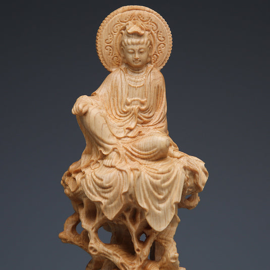 Statue de bouddha Guanyin, arbre assis, vigne, ornements, artisanat en bois