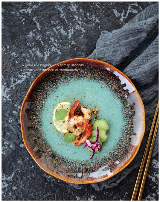 IRIS Turquoise Kiln Underglaze Ceramic dinner plate