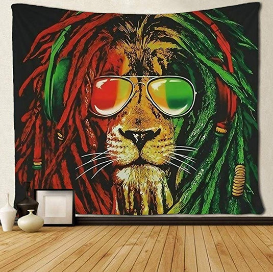 Løve tapet kunstvæg hippie kunst løve konge gobelin