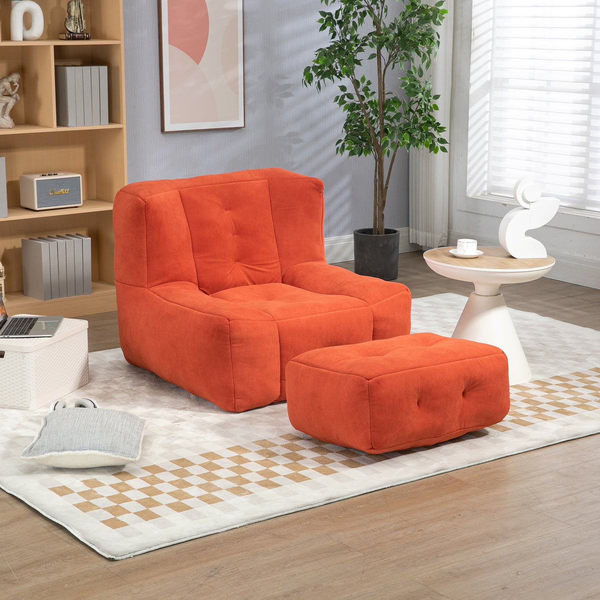 Fauteuil pouf moelleux, canapé paresseux super doux avec mousse à mémoire de forme et ottomane, pouf confortable pour adultes, fauteuil pouf moderne d'intérieur pour salon, chambre, appartement