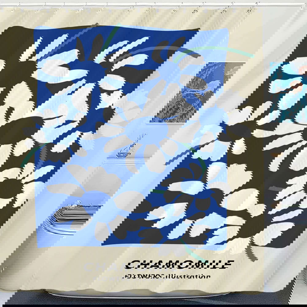 1PC Blue Flower Shower Curtain with Plastic Hook - Modern Abstract Art Floral Design, Chic Bathroom Curtain Home Decoration - Grand Goldman