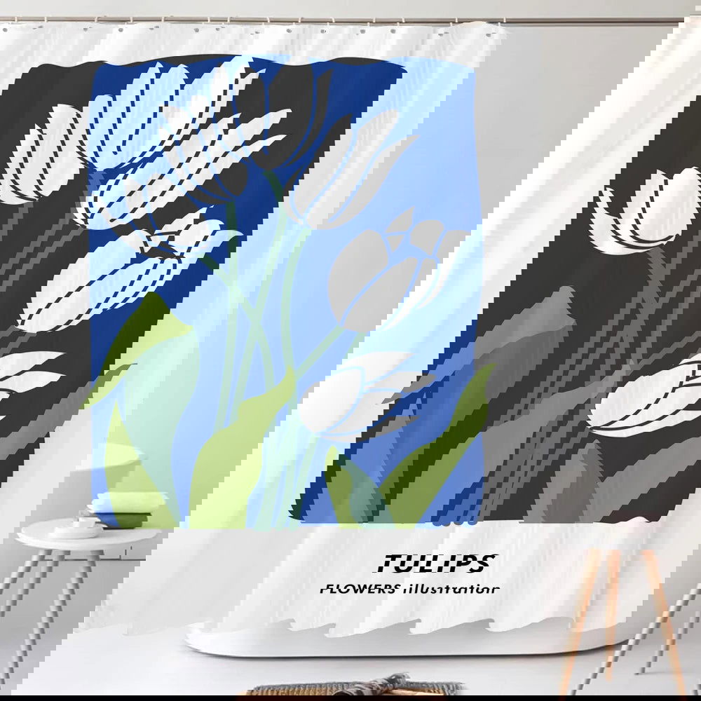 1PC Blue Flower Shower Curtain with Plastic Hook - Modern Abstract Art Floral Design, Chic Bathroom Curtain Home Decoration - Grand Goldman