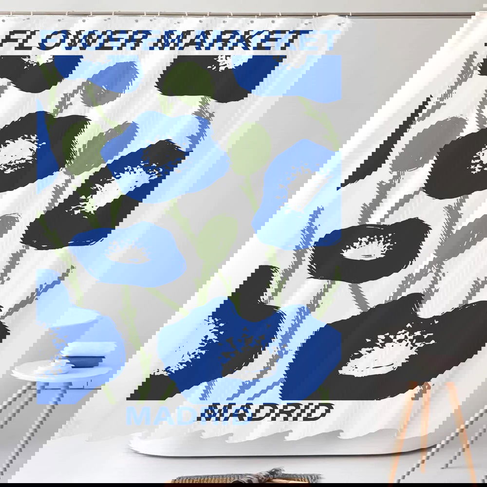 1PC Blue Flower Shower Curtain with Plastic Hook - Modern Abstract Art Floral Design, Chic Bathroom Curtain Home Decoration - Grand Goldman