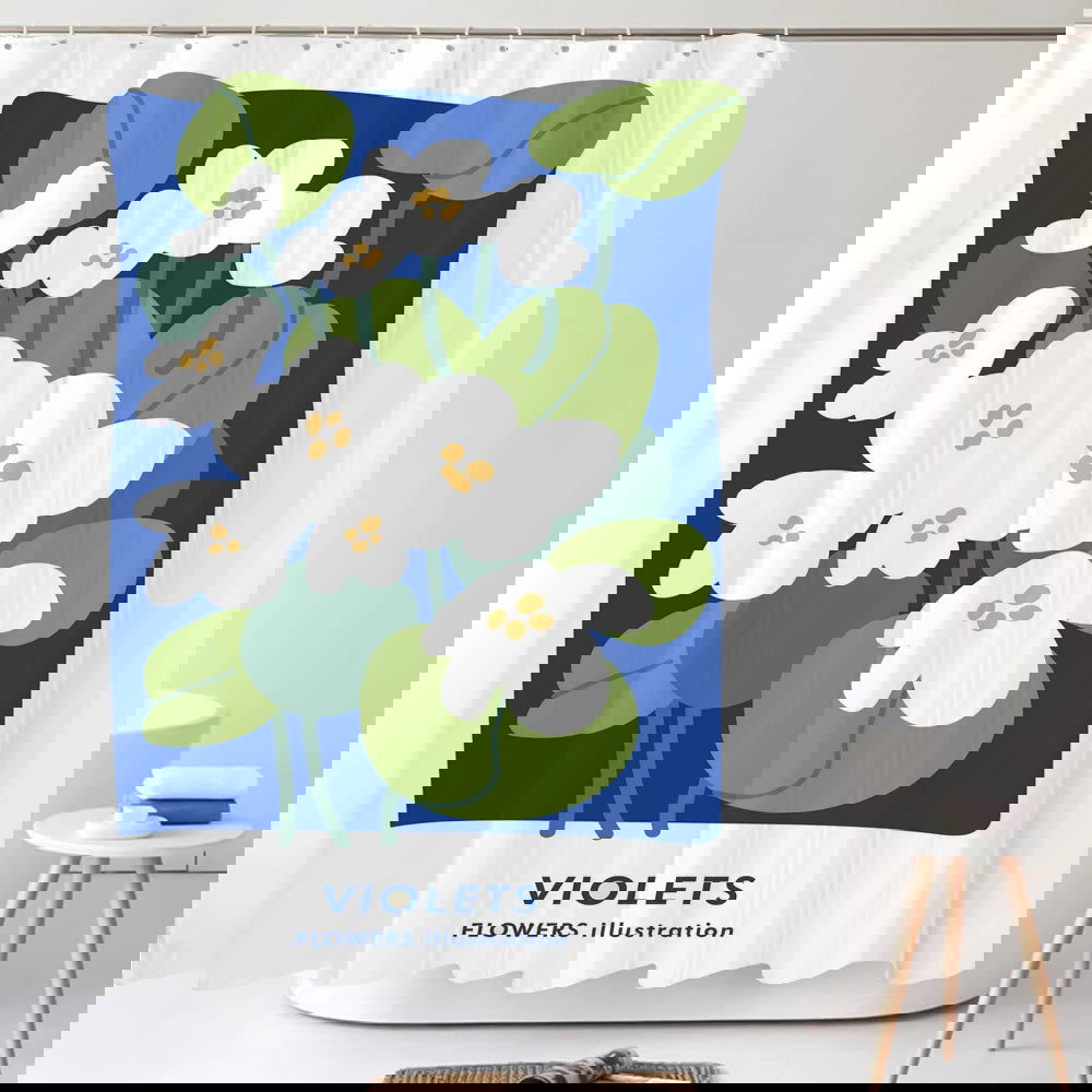 1PC Blue Flower Shower Curtain with Plastic Hook - Modern Abstract Art Floral Design, Chic Bathroom Curtain Home Decoration - Grand Goldman